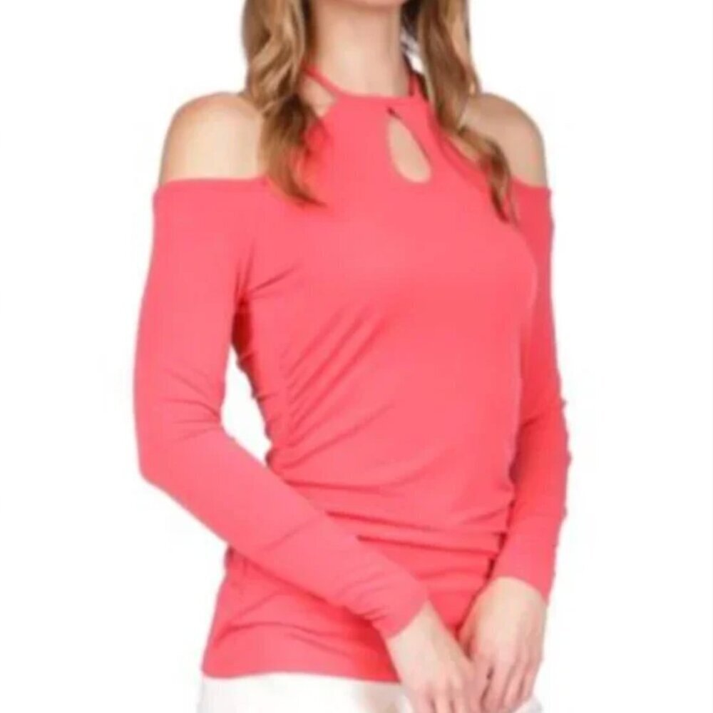 MICHAEL KORS Women's Cold-Shoulder Keyhole Top Long Sleeve Sz XS NWT Stretch